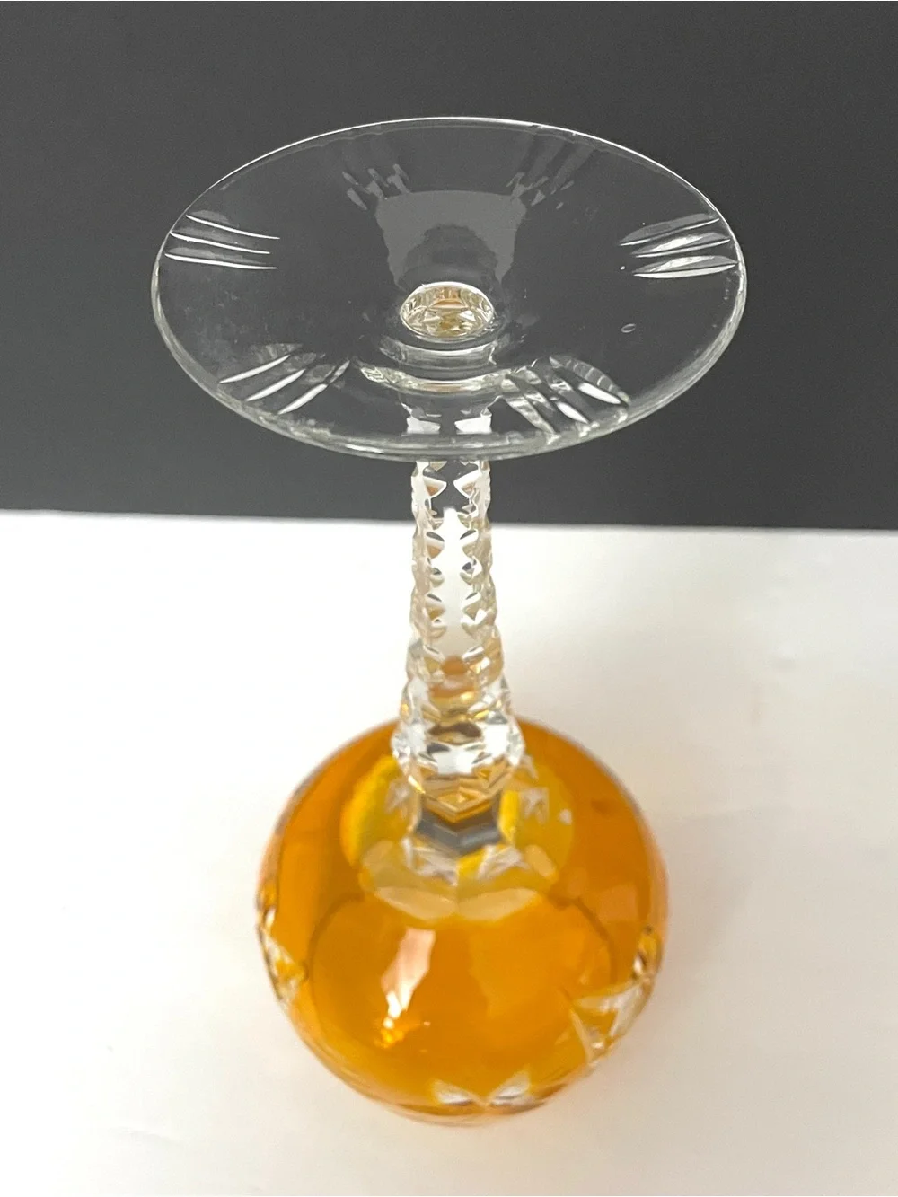 VTG Nachtmann Traube Amber Cut-to-Clear Crystal Wine Hock Glass Germany, 8” Tall